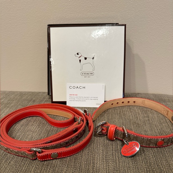 Coach Orange Dog Collar and Leash Set
